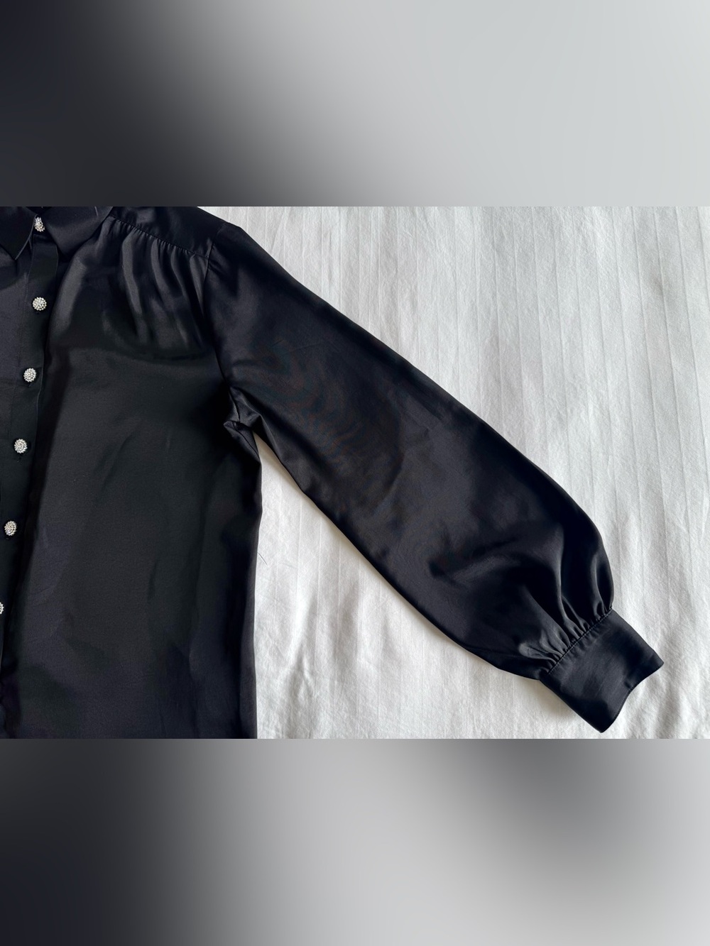 Express Black Button-Down Blouse with Rhinestone Buttons - Picture 6 of 8